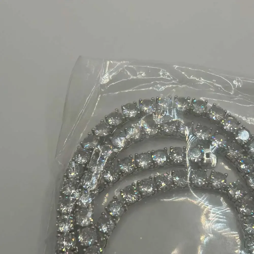 VVS1 Moissanite Tennis Chain Necklace Silver 5mm - Men Women No Pass Diamond Tes